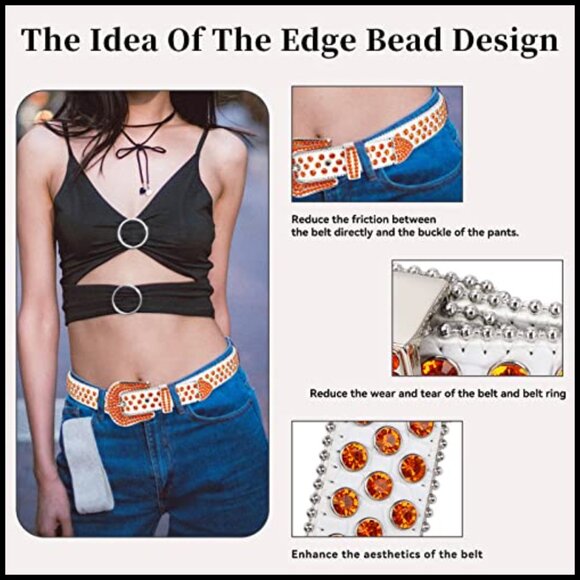 Western Rhinestone Studded Leather Belt for Women and Men main image 6